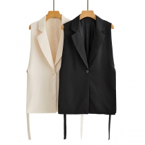 Mode Notch Lapel ärmlös väst med knytskärp