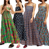 Fräsch stil blommig mönstrad fyrkantig hals Maxi Cami klänning