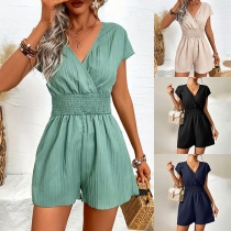 Casual V-ringad Cap Sleeve Bakdel Bow Romper