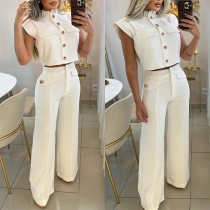 Eleganta setet i två delar med Crop Top och raka byxor