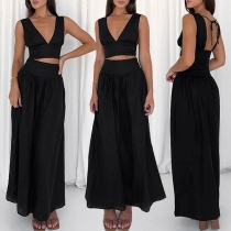 Sexig tvådelad outfit med rygglös Crop Top och Maxikjol