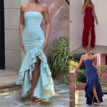 Sexig Bandeau Volang Asymmetrisk Partyklänning