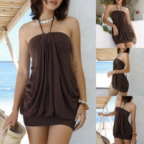 Sexig draperad halterneck off-shoulder Bodycon-klänning