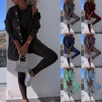 Moderiktig ribbad tredelad set med linne, sweatshirtjacka och byxor