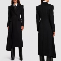 Elegant Skårad Krage Långärmad Dubbelknäppt Oregelbunden Fåll Kappa