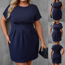 Mode Rund Hals Kortärmad Högmidjad Plus-size klänning