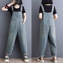 Gammaltvättad Denim Overall med Fashion Patch Fickor