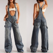 Retro-Chic Rak Denim Overall med justerbara axelband och fickor