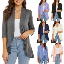 Utsvängd enfärgad armbågslång ärm med volangkanter Cardigan