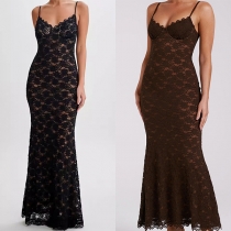 Mode Blommig Jacquard Spets Bodycon Slip Maxiklänning