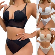 Sexig Push-up Halvgenomskinlig Mesh Splits Tvådelad Underklädeset