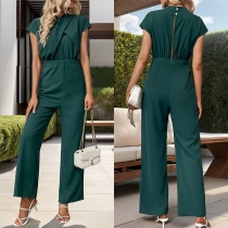 Enfärgad Crew Neck Kortärmad Ruched Loose Fit Jumpsuit