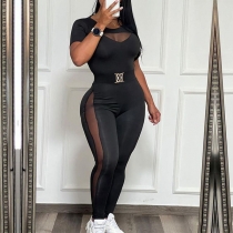 Mode Crew Neck Kortärmad Gaze Slim-Fit Jumpsuit