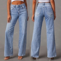 Mode elastiska Gammalt tvättade jeans i rakt snitt