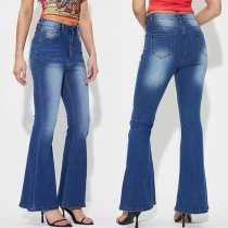 Street Fashion Höghus Vintage Tvättade Flare Jeans