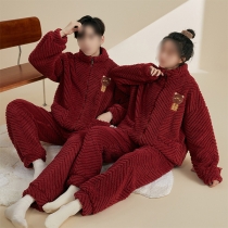 Varm och bekväm tvådelad loungewear-set i plyschpläd
