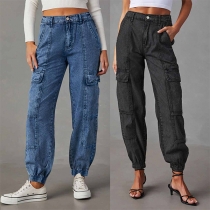 Avsmalnande jeans med sidofickor, gammaltvättade