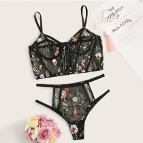 Sexig blommig spets broderad Tvådelad underkläderset