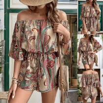Bohemisk stil blommönstrad off-shoulder knytromper
