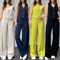 Tvådelad mode-set i enfärgat med ärmlös crop-top och raka byxor