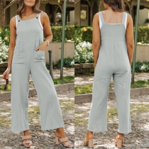 Casual Enfärgad Jumpsuit med Fyrkantig Hals och Patchfickor