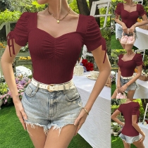 Snygg Sweetheart Neckline Kortärmad skjorta med snörning