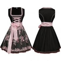 Eleganta snörning bowknot blommor broderi fyrkantig hals ärmlös miniklänning för cosplay och Halloween
