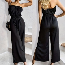 Axelbandslös Jumpsuit med Resår i Midjan och Vida Ben
