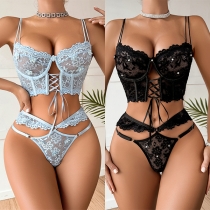Sexig pärlor med snörning Spets tvådelad lingerieset