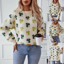 Blommig mönstrad crew neck långärmad tröja