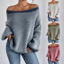 Randig mönster Off-the-shoulder långärmad tröja för dam