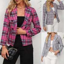 Modern Rutigt Notch Lapel Dubbelknäppt Långärmad Kavaj