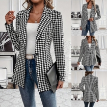 Mode - Houndstooth Mönstrad Notch Lapel Långärmad Kavaj
