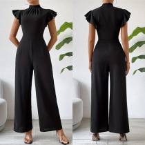 Mode halsband med volanger, ärmlös, rak skuren jumpsuit