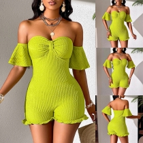 Sexig axelbandslös Sweetheart Neckline Kortärmad Ribbad Romper