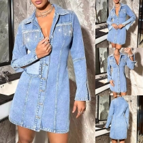 StilfullModern tv ståättkradage kr slageits med lång släritsmad L framångknärappmad vintage knapp tvadätt vintagead denim denimklklänänningning