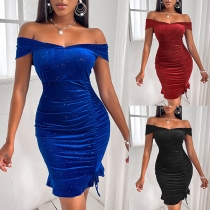 Sexig off-shoulder dragsko med volang i Bodycon Klänning