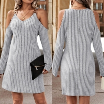 Modekedja axelrem Långärmad off-shoulder klänning