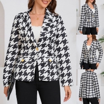 Fashiona Hundstooth Mönstrad Notch Krage Långärmad Blazer