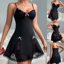 Attraktiv Spets Splits Bowknot Sweetheart Neckline Slip Nattkläder Klänning