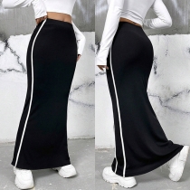 Street Fashion Kontrastfärg Randig tryckt midikjol