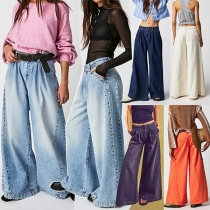 Populära lösa vintage tvättade jeansbyxor