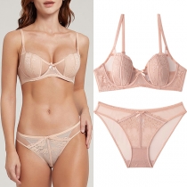 Sexig Push-up Spets Splits Nätdesign Tvådelat Underkläder Set