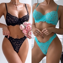 Sexig blommigt broderad halvgenomskinlig tvådelad damunderkläderset