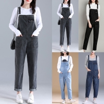 Moderiktiga Patchfickor Vintage Tvättad Denimhängselbyxa