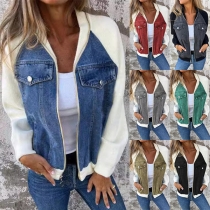Mysig jeansjacka i plysch med dragkedja