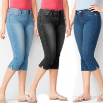 Snygga denim capribyxor för kvinnor – Stilfulla 7/8-långa skinny jeans för vardagsbruk