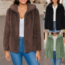Varm plyschjacka med långärmad design för mode