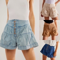 Modeknappar Hög midja plisserade jeansshorts