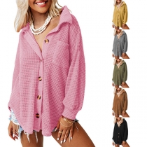 Elegant krage långärmad texturerad cardigan
